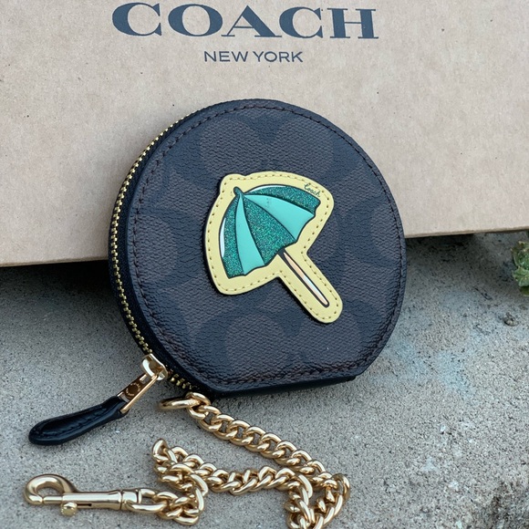 COACH Signature Beach Umbrella Round Coin Case - Picture 2 of 5